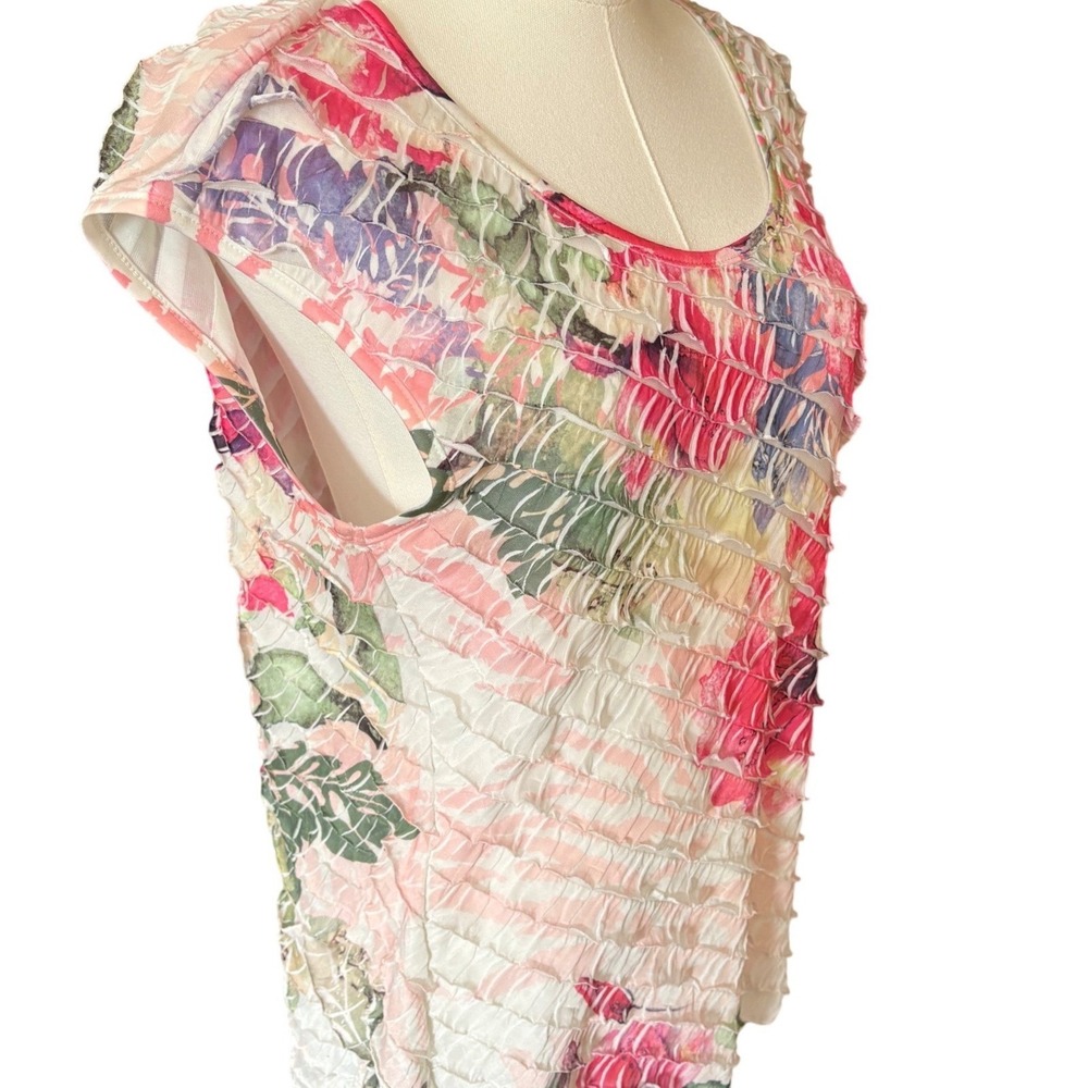 Dressbarn Womens Medium Floral Textured Mesh Cap Sleeve Scoop Neck Blouse Top - Picture 3 of 7